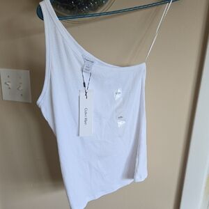 Calvin Klein One-Shoulder White Top Size Medium